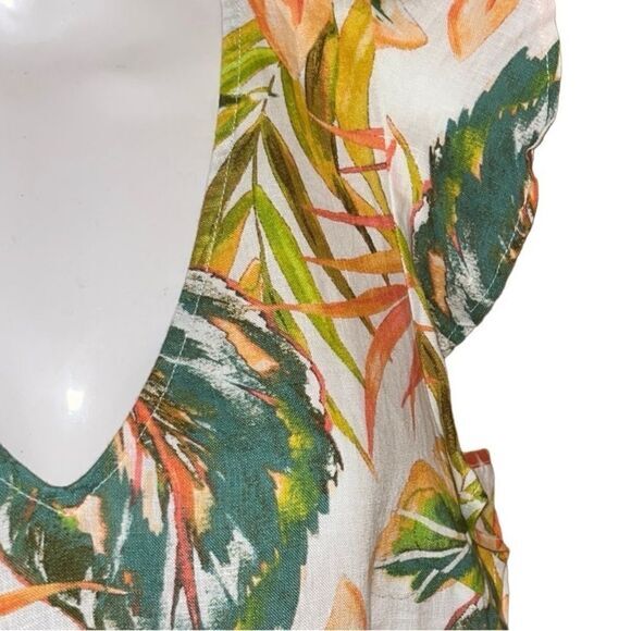 Nicole Miller Dress XS 100% linen Floral Tropical Vacation Flutter Sleeve ‎ NWT - Picture 2 of 7